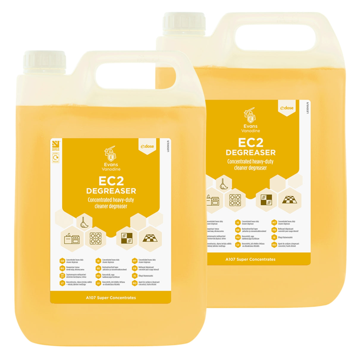 Two bottles of EC2 Degreaser on a white background