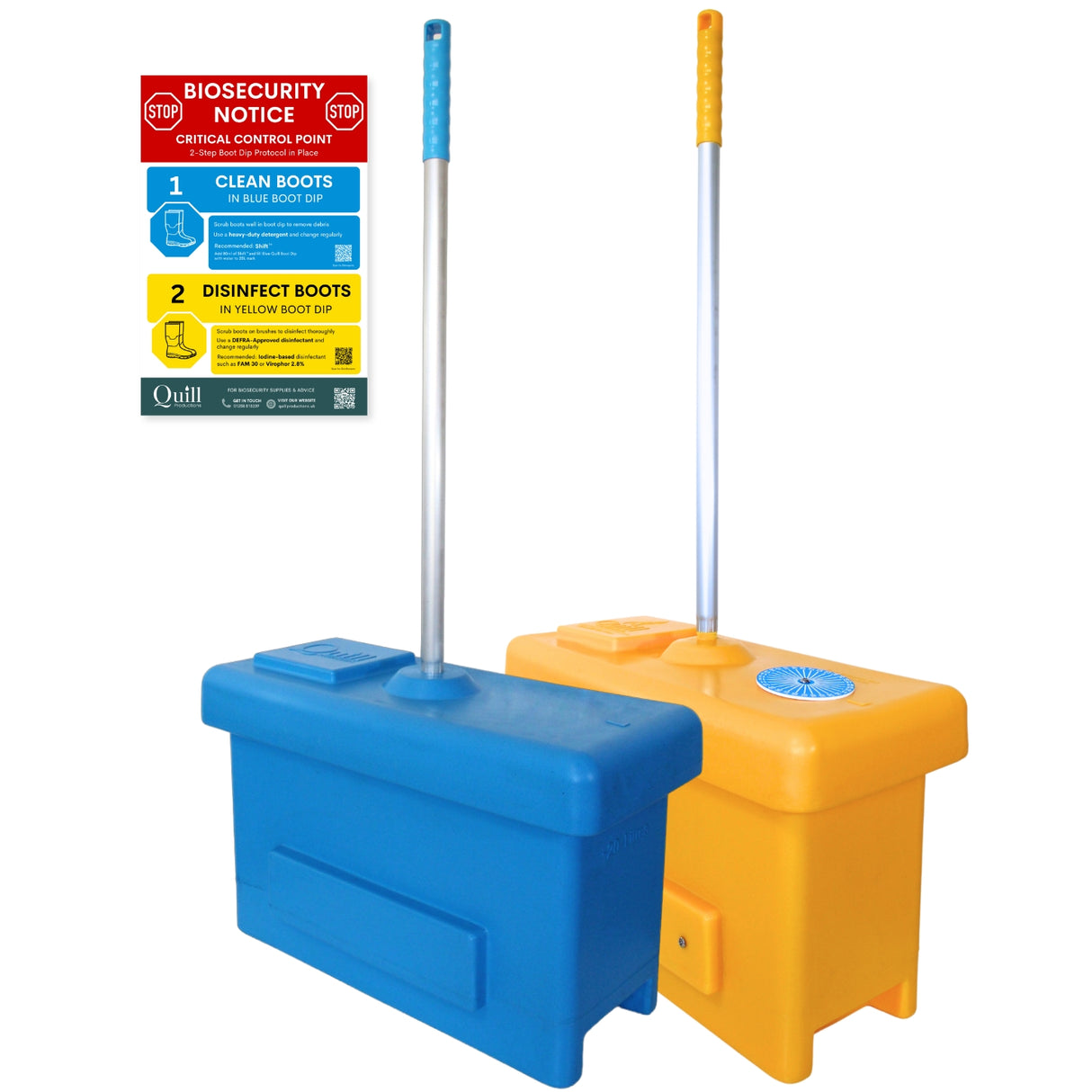 Quill Cleaning Boot Dip, Quill Disinfecting Boot Dip & Sign