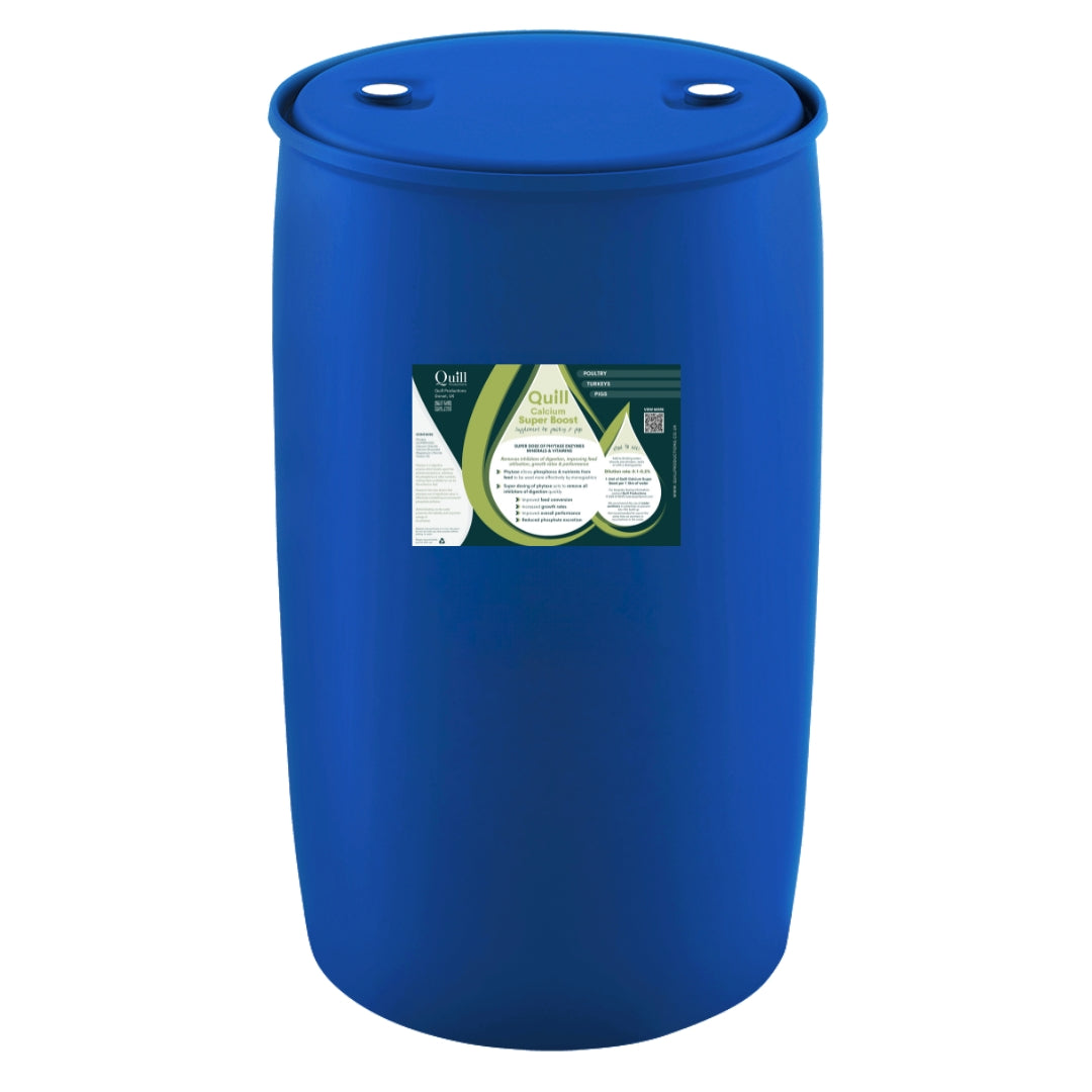 Blue barrel with a label on a white background