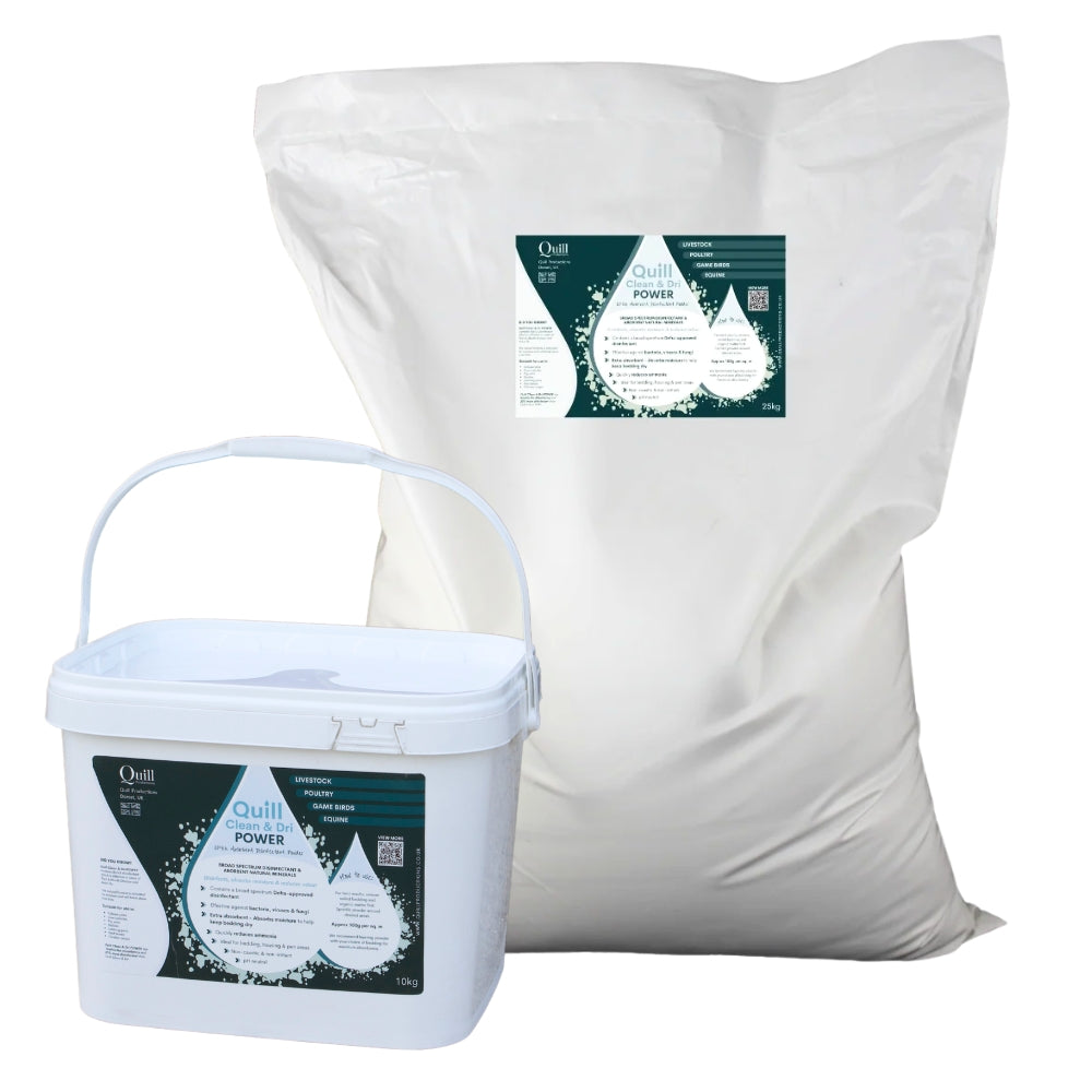 White bags and a white bucket labeled 'Quilt Power' on a white background