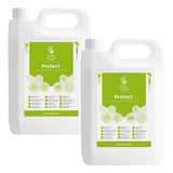 Two white plastic jugs of Evans Vertimarine Protect A125 Disinfectant, with one larger jug in the back and one smaller jug in the front, both featuring green and white labels.