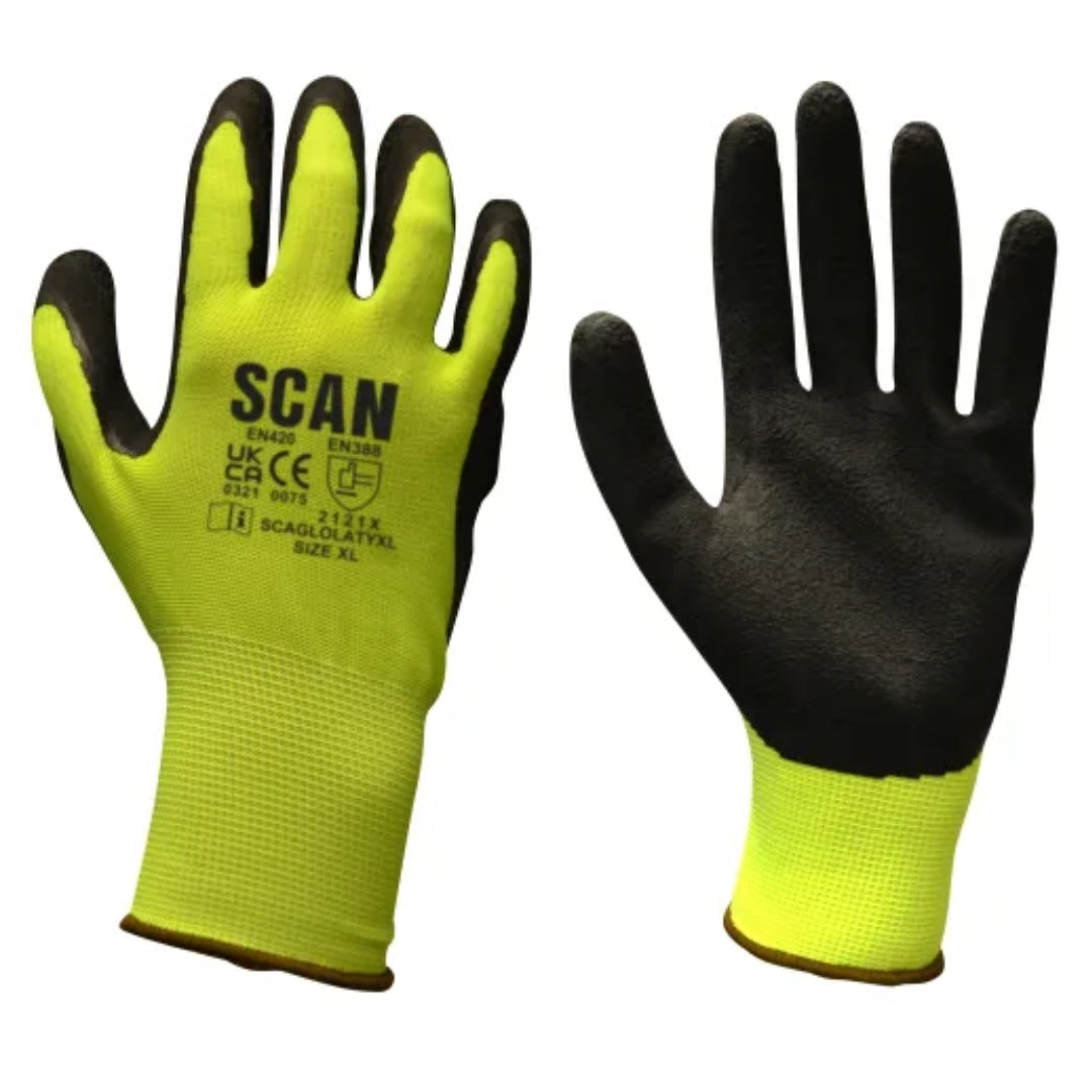 Hi-Vis Yellow Foam Latex Gloves