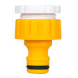 Yellow hose fitting with white cap on a white background