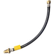 Black rubber hose with brass connectors on a white background