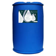Blue cylindrical container with a label on a white background