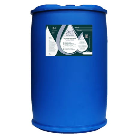Blue cylindrical container with a label on a white background