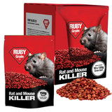 Ruby Grain Rat and Mouse Killer packaging with red and black design featuring a rat.