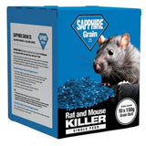 Sapphire Grain 25 rat and mouse killer packaging with a rat illustration on a blue background